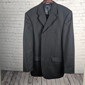 Jeffrey Banks Couture Mens 44L Black Pinstripe 100% Wool 3-Button Blazer Jacket